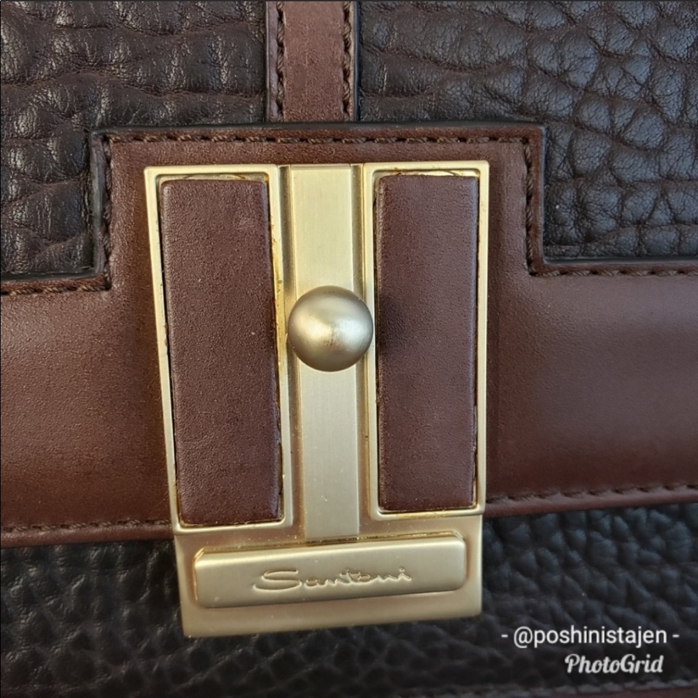 ❌ NWT Santoni Two-tone Brown Leather Handbag - Picture 10 of 15